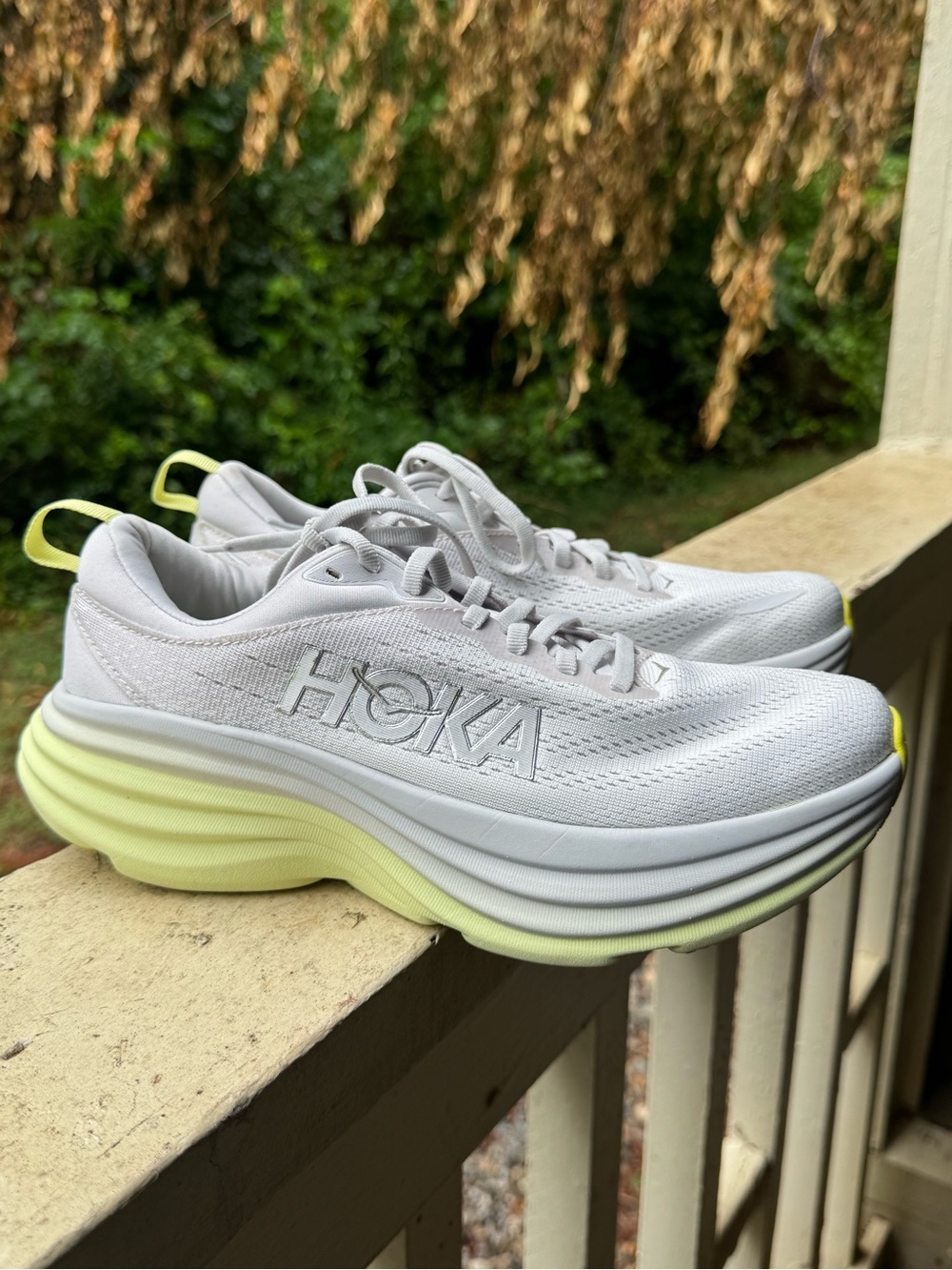 HOKA Bondi 8 Women's White & Pale Yellow Running Shoes